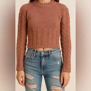 Indigenous One Weave Brown Cable Knit Sweater Sustainable Artisan Eco Medium